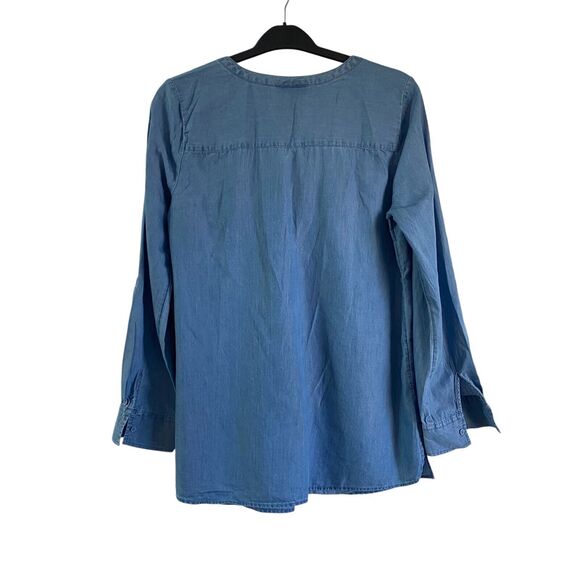 Motherhood Maternity Denim Chambray Lace Up Shirt Roll Tab‎ Sleeve Size M - Picture 2 of 12